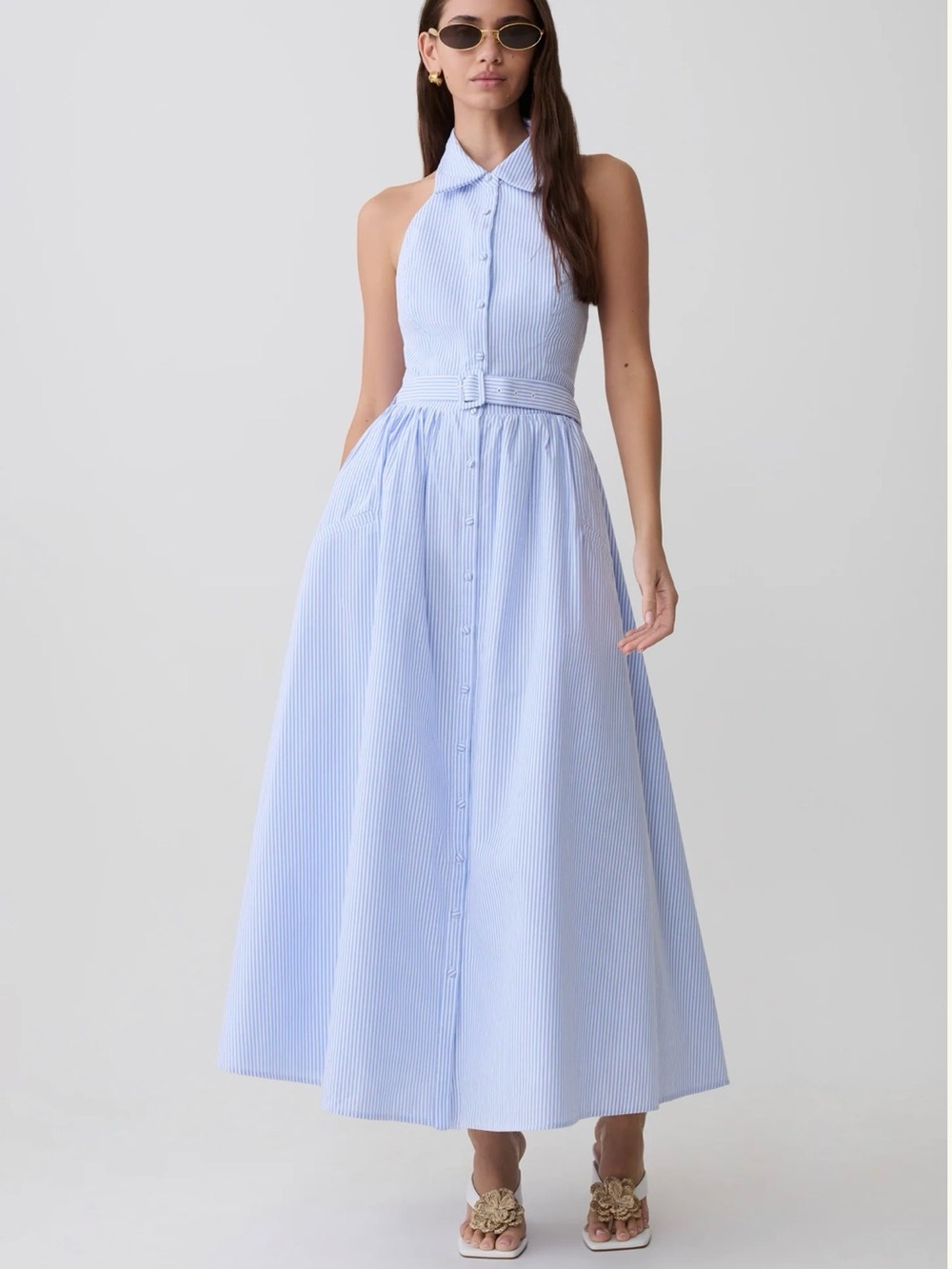 Meshki Collared Midi Dress - Blue Pinstripe